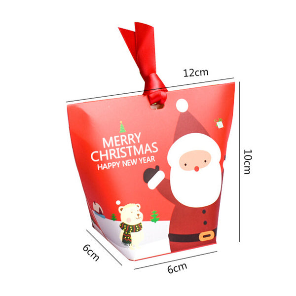 5pcs/set Christmas Gift Box Apple Gift Box Christmas Decoration For Home Santa Claus Pattern Leather Rope Candy Paper Bag